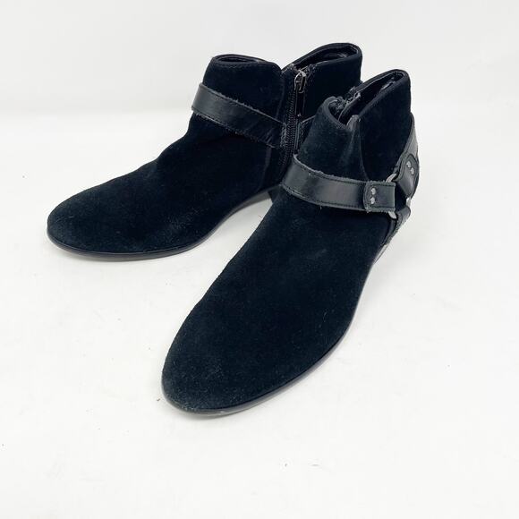 Sam Edelman Booties Size 8‎ Phoenix Harness Strap Heeled Ankle Black Leather - Picture 1 of 12